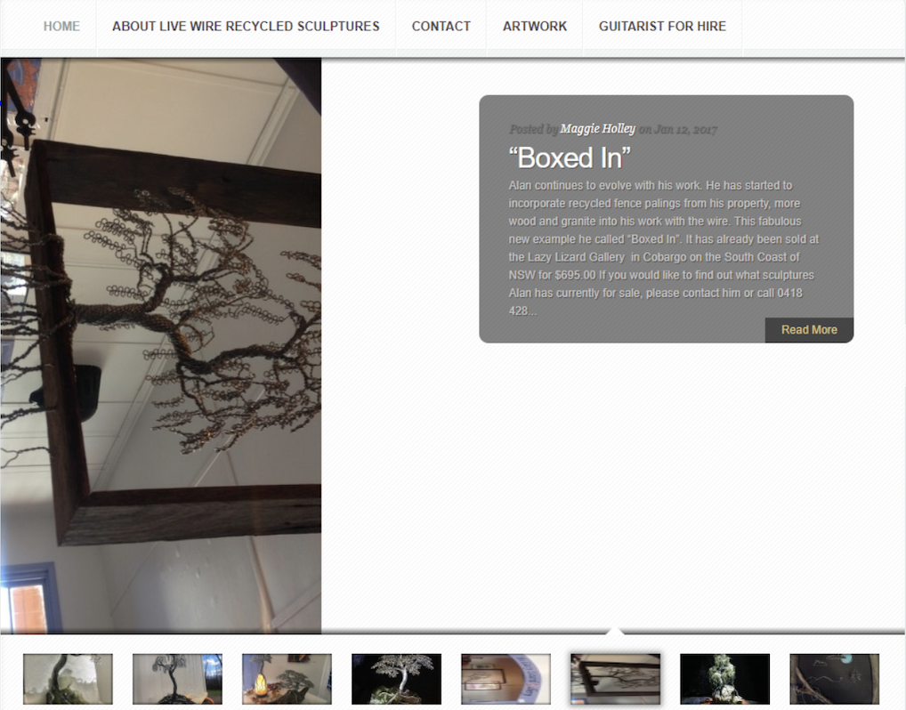 Live Wire Sculptures Original Slider Display with Thumbnails on the Home Page