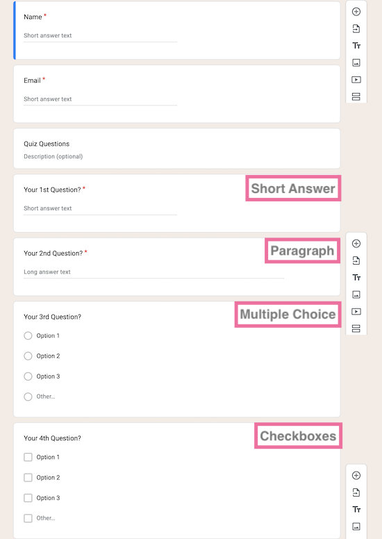 Google Form Question and Answer Formats