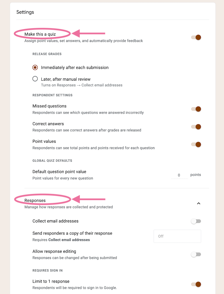 Google Forms Settings part 1